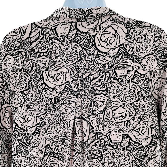 ROCK & REPUBLIC Blush Rose Floral Long Sleeve Roll Tab Button Down Shirt L - Picture 6 of 12